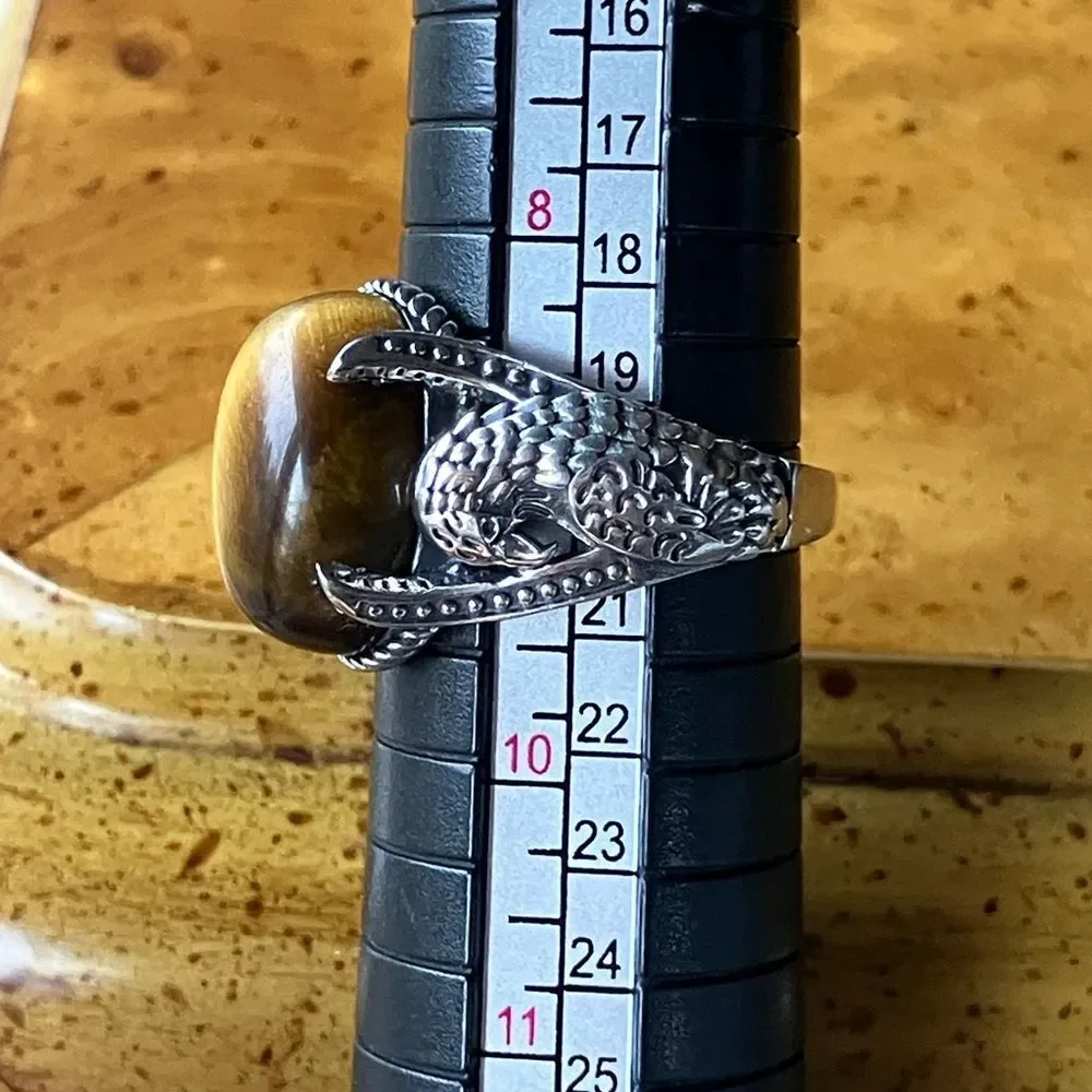 Natural Tiger’s Eye Eagle Ring Size 9